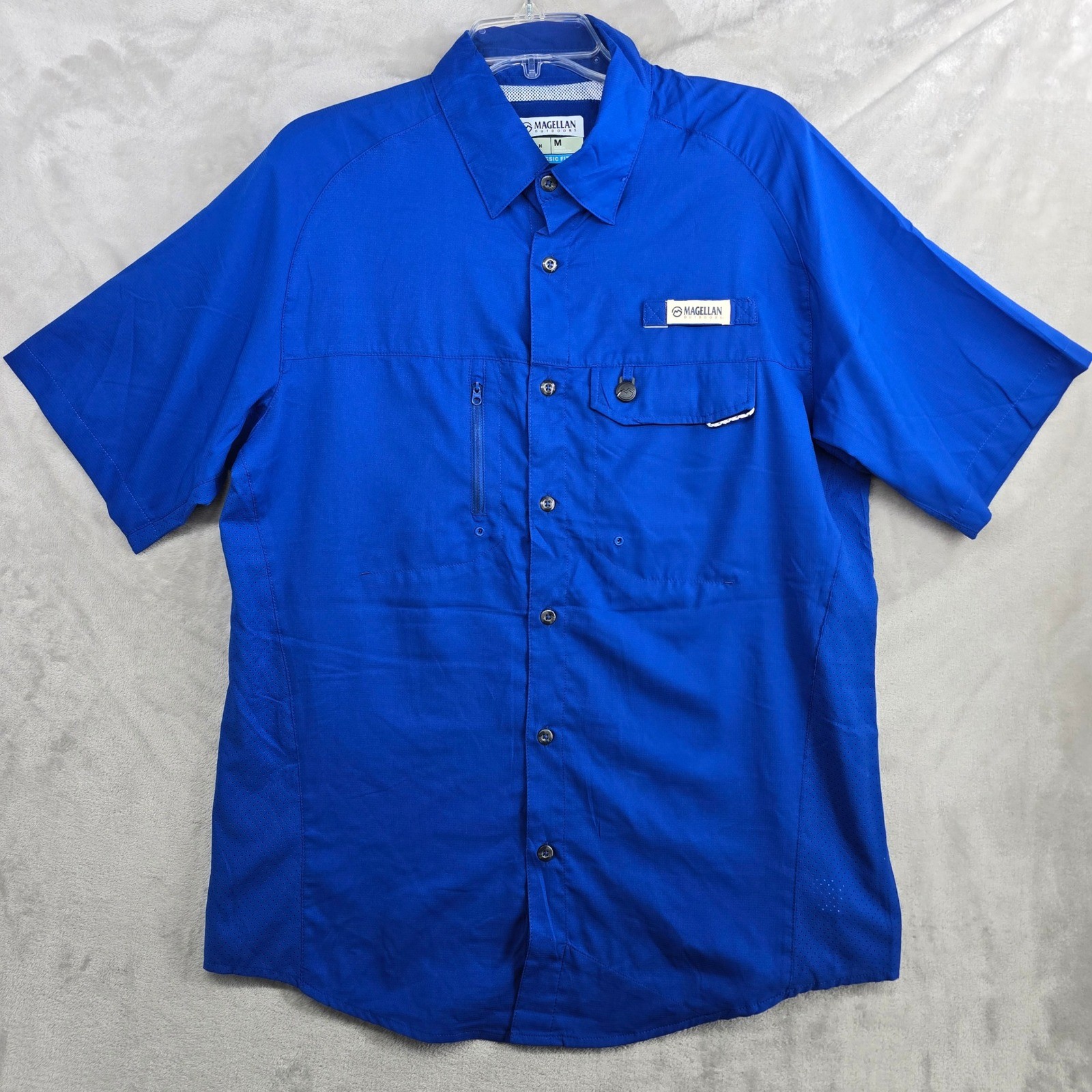 New Magellan Outdoors Mens Medium Blue Short Sleeve Fishing Shirt Classic Fit