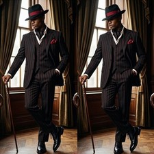 Black Striped Men's Suits Formal Business Wedding Tuxedo Three Pieces Slim Fit