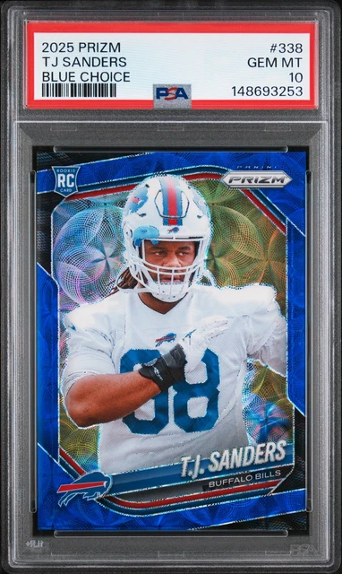 2025 Panini Prizm #338 T.J. Sanders Choice Blue #/14 PSA 10