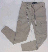 Y2K Tommy Hilfiger Women Cargo Pants Drawstring Zip Cotton Beige Khaki Size 2