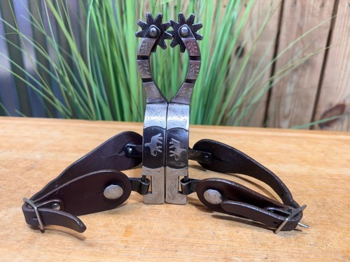 Ladies Silver Mounted Western Pleasure Horse Spurs w Brown Leather Straps