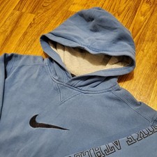 Vintage Nike Hoodie Sweatshirt Boys Medium Blue Distressed Big Swoosh Y2K