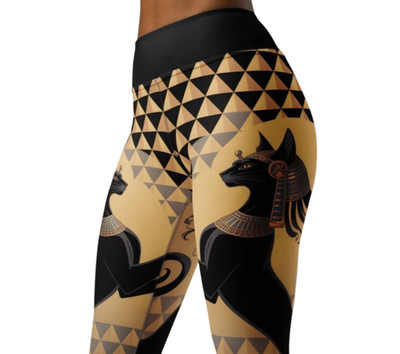 Bastet Cat Yoga Leggings   Egyptian Gold Print