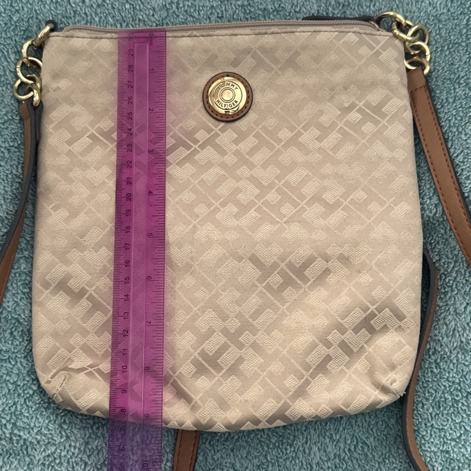 Tommy Hilfiger Navy Brown Monogram Crossbody Bag Logo Purse Light Use thumbnail 7