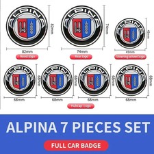 7pcs 3D ALPINA car Front Hood Emblem 82mm+Rear Badge 74mm+Wheel Hub Cap sticker