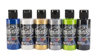2oz Wicked Colors Pearl Airbrush Paint Set 6-Color Metallic Set for Art Craft