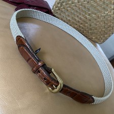 Brighton Stretch Weave Belt Rayon  Croc Leather Solid Brass Buckle Men Size 36