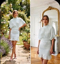 ASOS Size 12 Petite Pleated Smocked High Neck Mini Dress Pale Duck Egg Blue New