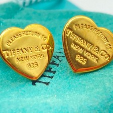 Tiffany  Co. Gold Plate Return to Heart Stud Earrings Silver 3.1g