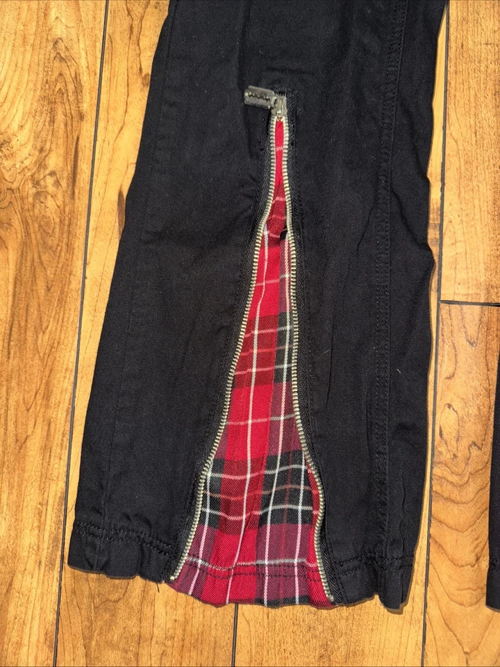 Calça Hot Topic estilo tripp com zíper preta vermelha xadrez gótica punk 30x35 alargada - Imagem 3 de 4