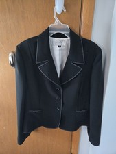 TAHARI Women's Lined Blazer Size 8 Career Jacket Black with Subtle Stitch Detail