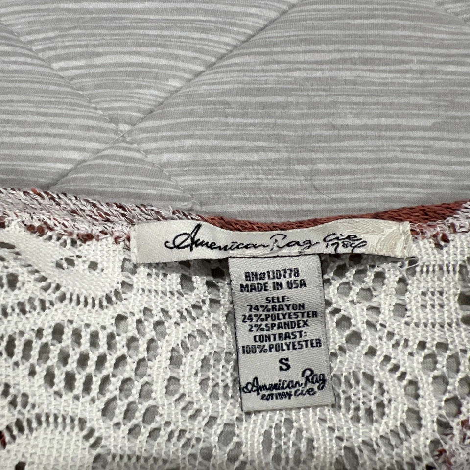 American Rag Knit Top Shirt Womens Small Lace Accent Stretch Hippie Festival USA - Image 3 of 4