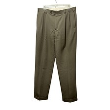 Brooks Brothers Dress Pants Mens 35x32 Khaki Green Wool Pleated Madison Fit