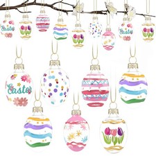12 PCS Glass Easter Hanging Eggs Hand Painted Pastel Eggs Spring Mini Tree De...