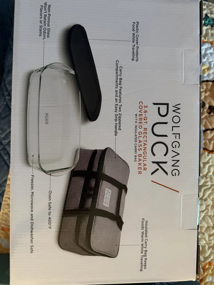 Plato para hornear de vidrio rectangular WOLFGANG PUCK 3,6 QT con bolsa de transporte aislada NUEVO** Foto 2 de 2