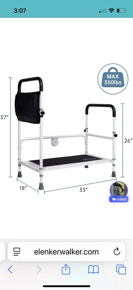 ELENKER Adjustable Height Safe Bed Step Stool Bed Assist Bar w/ Pocket HFK-7204 - Image 3 of 4