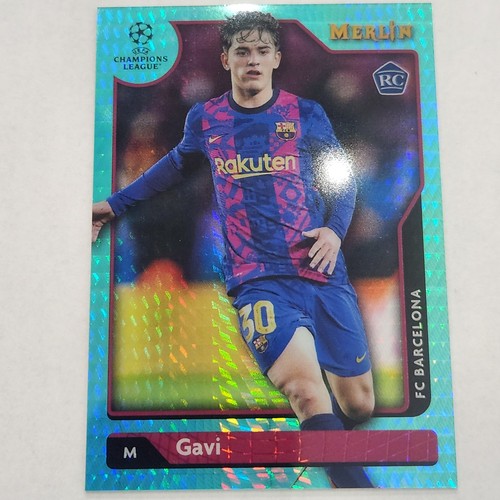 2021-22 Topps Merlin #107 Gavi Rookie Aqua Prizm Refractor FC Barcelona