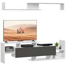 HOMCOM TV Cabinet Unit w/ Wall-Mounted Shelf, White & Grey  , Refurbished