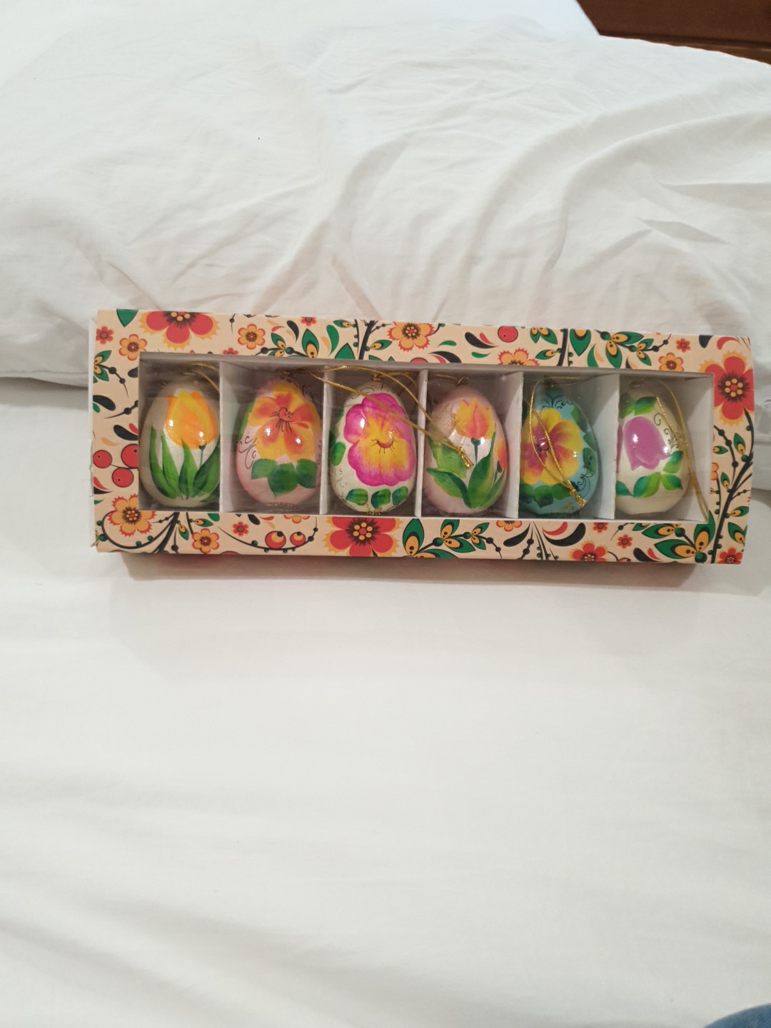 Russian Dolls Matryoshka Flowers Hanging Wood  Egg Ornaments Set of 6