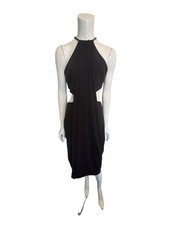 Halston Heritage Black Halter Dress With Open Sides Draped In Front 6 NWT $$295
