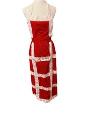 VTG Farmhouse Handmade Full Length Calico Print Apron White Lace Insets Sz OS