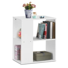 2-Tier Side End Table Nightstand Bedside Sofa Table w/ Storage Shelves White