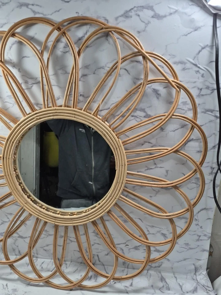 Mcm Rattan Nordic Wicker Home Decor Art Mirrors US Wicker Sunflower Vtg - image 3 of 4