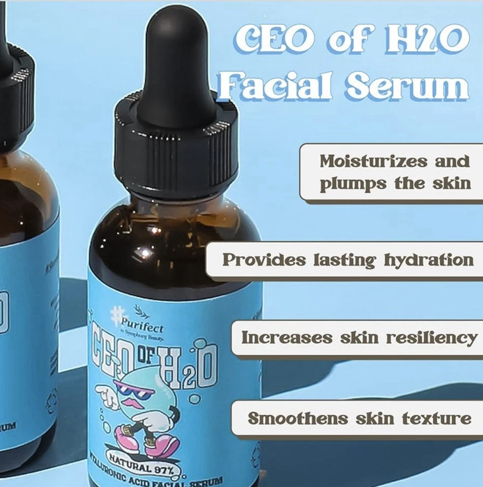 Suero facial PURIFECT CEO de ácido hialurónico H2O 97 % hidratante facial vegano natural Foto 2 de 4