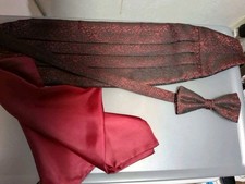 3 Piece Cummerbund Set One Size Fits All Red Jacquard