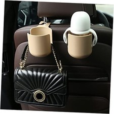 Car Seat Headrest Hook Organizer with Cup Holder - Universal Vehicle Beige