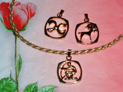 Damen Herren Sternzeichen Widder Schütze Fisch Strass Anhänger + Kette Gold NEU
