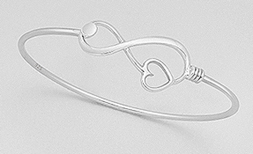 Solid Sterling Silver Heart Infinity Bangle Bracelet 7g 60mm fits