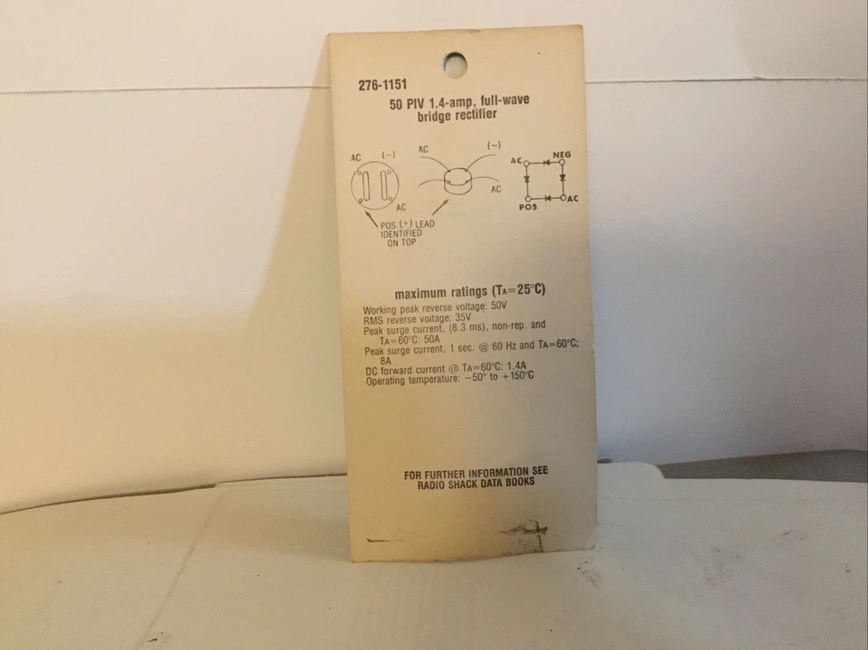 Puente rectificador 1151 1.4 amp 50 PIV RadioShack archer 276–1151 Radio Shack nos Foto 2 de 3
