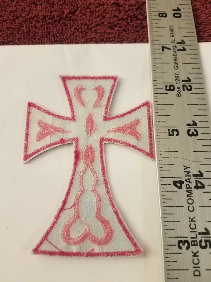 Blue & Pink Decorative Cross Patch, Religious Cross Patches - Image 4 of 4