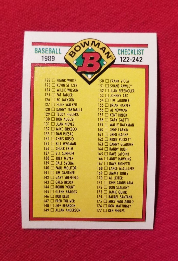 1989 Bowman Baseball Cards Checklist 2 #122-242 Free Shipping