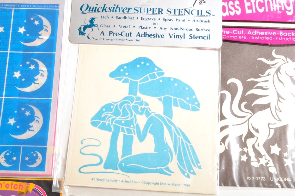 Lote Plantillas Grabadas Vidrio Armadura Rub'n'Etch Hada Unicornio Sol Luna Fantasía I Foto 3 de 4