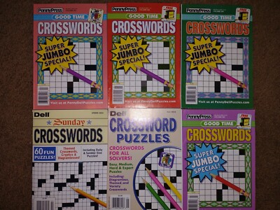 Lot of 6 New Penny Press Dell Crossword Puzzle Books ALL SOLVING LEVELS F8