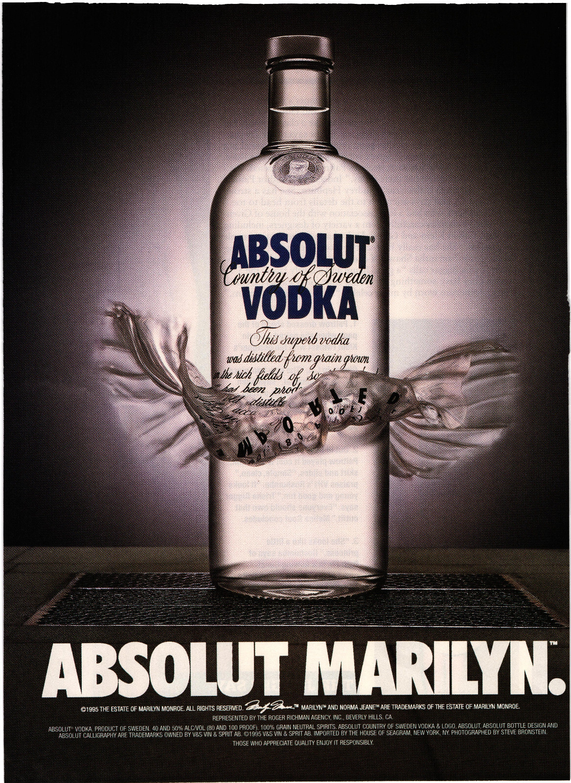 Absolut Vodka Absolut Marilyn Skirt Blowing Around Bottle Print Advert