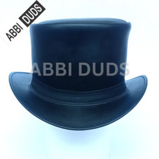 Fashion Shapeable Black Genuine Leather Fashion Top Hat
