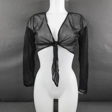 Womens Top Small Black Sheer Sparkle Cropped Y2K Whimsigoth Indie Edgy NEW