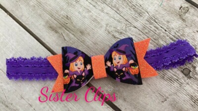 Halloween Baby Girls cute witch bow Soft Elastic headband orange