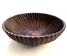 Vintage Thai Wood Bowl Hand Carved In Thailand Round Ribbed 11.5 in
