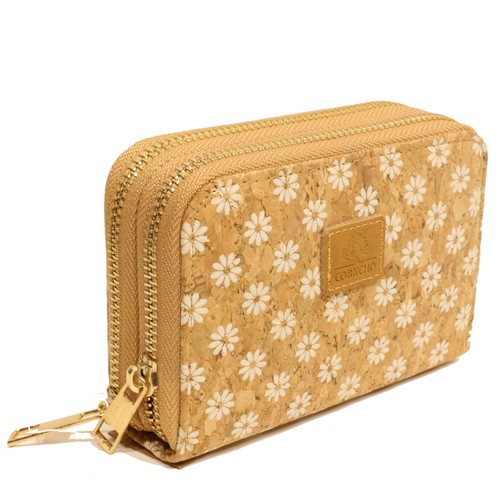 Portafoglio Donna Porta Carte Doppia Zip Sughero Naturale Piccolo  Margherite | eBay