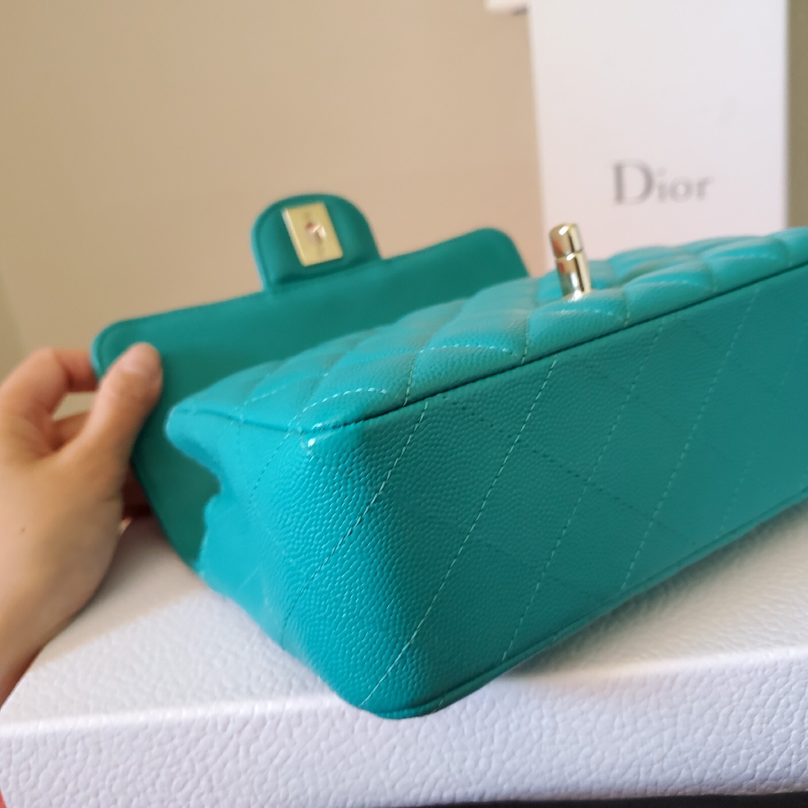 Chanel Classic mini Rectangular  turquoise blue C… - image 14