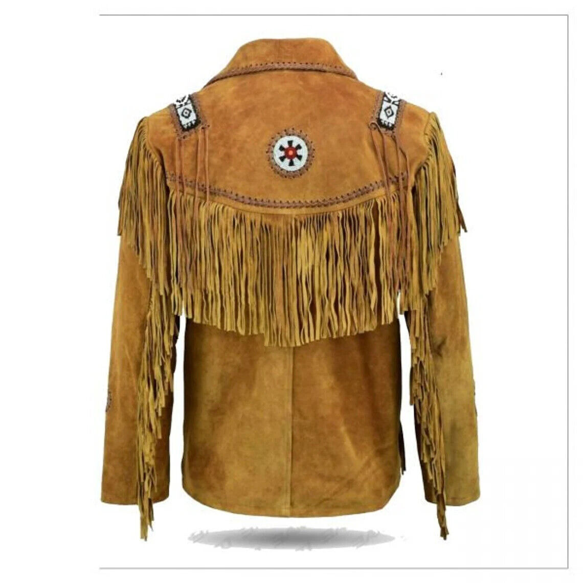 Men' Native American Western Style Suede Leather jacket With Men' Native American Western Style Suede Leather jacket With