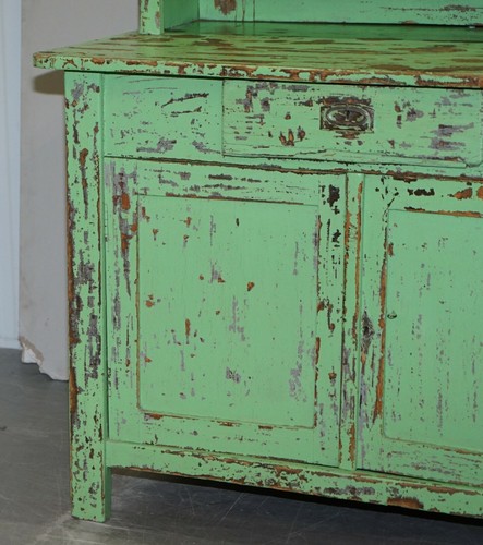 HAND PAINTED VICTORIAN DISTRESSED GREEN DRESSER BOOKCASE OR KITCHEN CUPBOARD - Picture 5 of 12