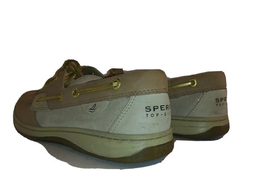 Sperry TopSider Leather Bluefish Boat Shoes Womens Size 8M Gold Laces Tan Suede - Picture 5 of 10