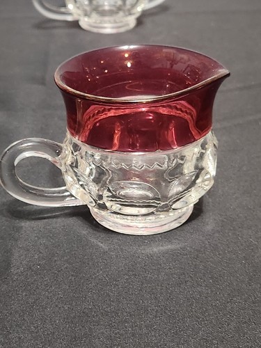 Indiana Glass Colony Kings Crown Ruby Flash Red Thumbprint Sugar an Creamer Set - Picture 4 of 7
