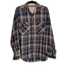 Vintage Fieldmaster Sears Wool Blend Flannel Button Down Shirt Sz Large Blue Tan