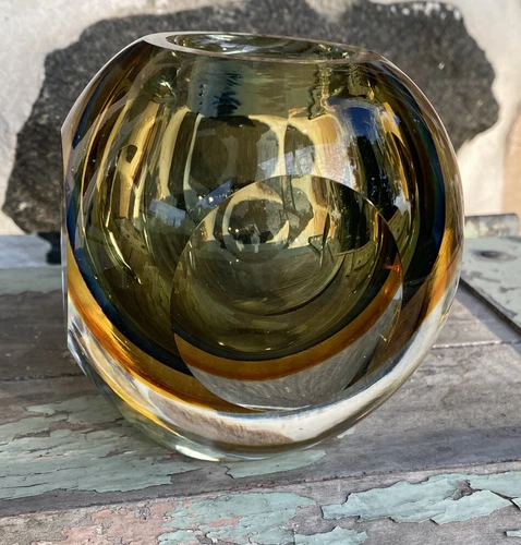 VTG Murano Seguso Studio Art Vase Votive Hand Blown Cased Glass Sommerso